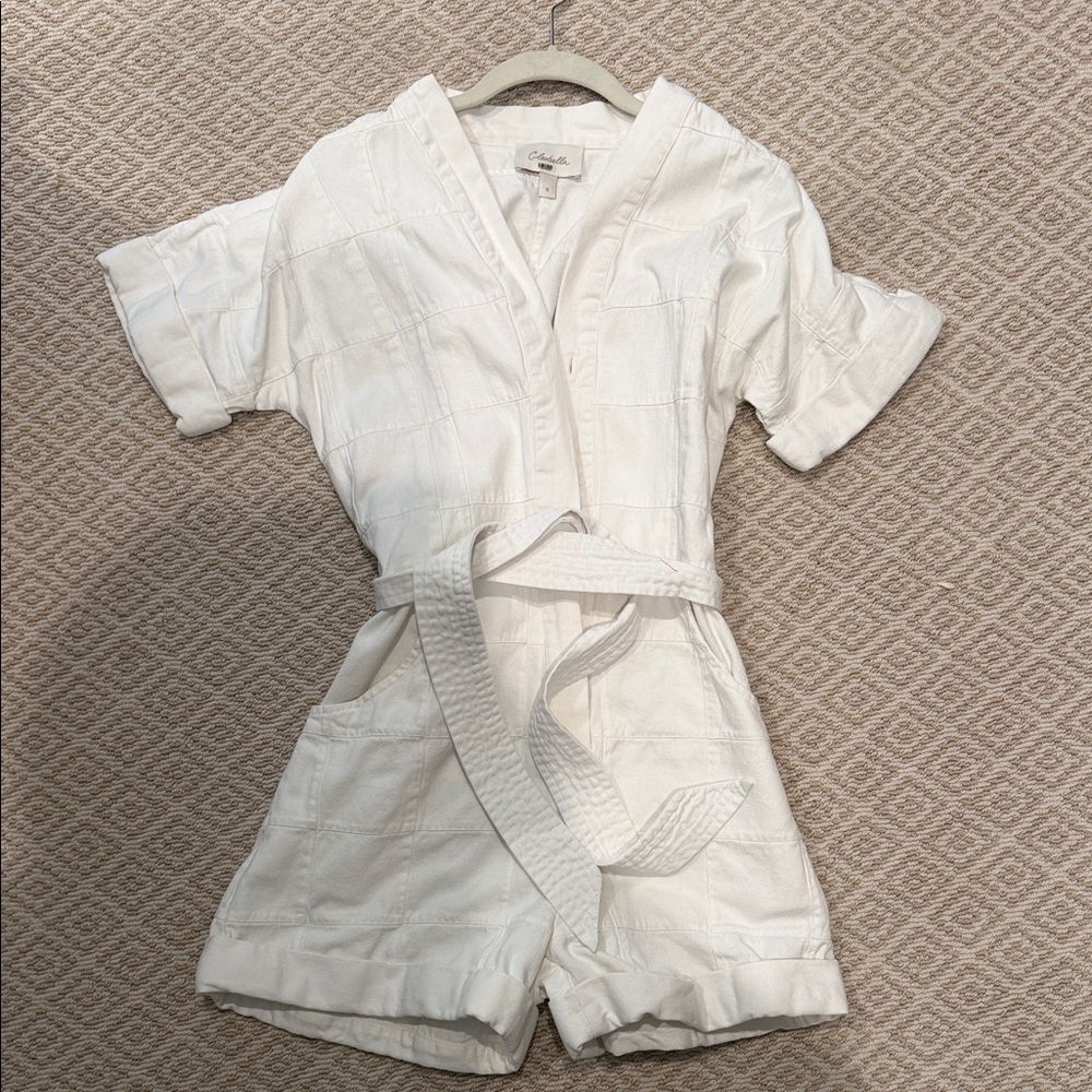 Cleobella White Short Sleeve Romper with Belt